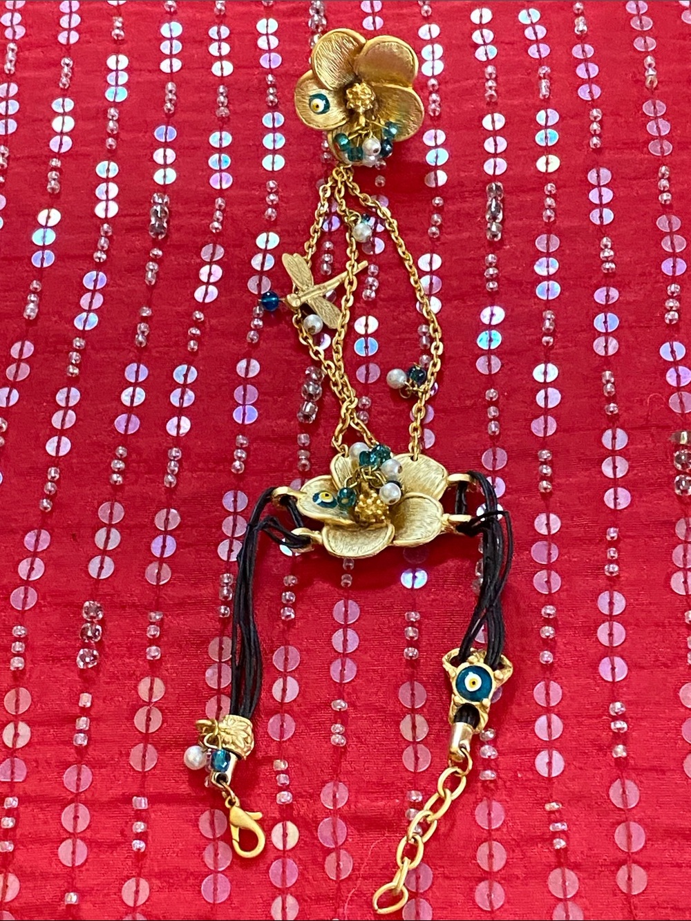 Protection From The  Evil Eye Fully Adjustable Ring and Attached Bracelet